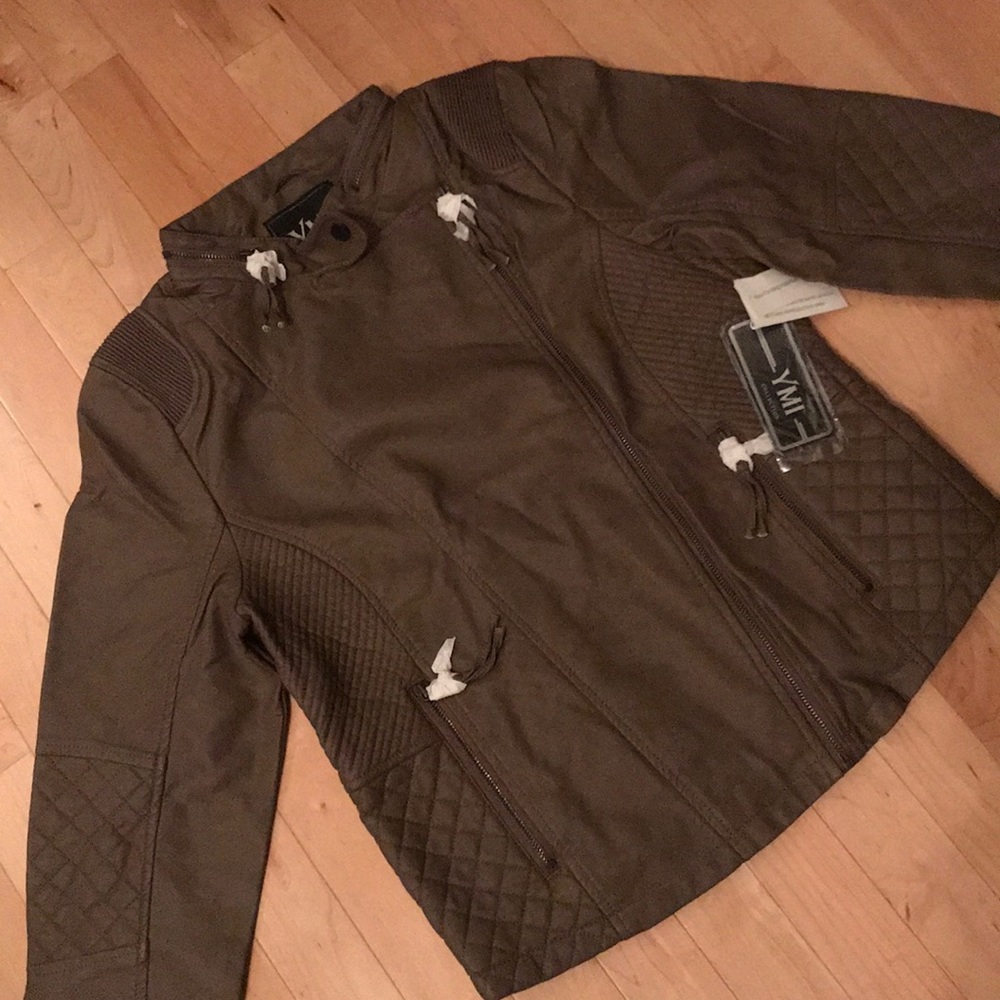 NWT YMI Faux Leather Biker Jacket in Mocha